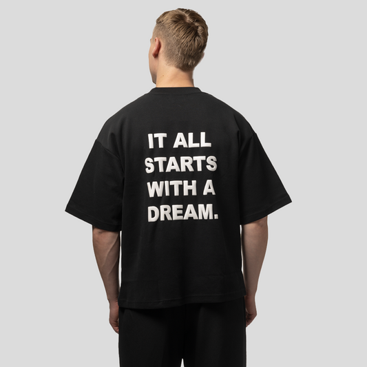black oversized unisex quote t-shirt LIVINA back print