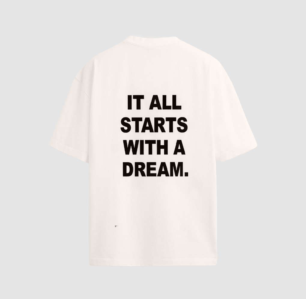 White oversized LIVINA streetwear t-shirt with back print quote